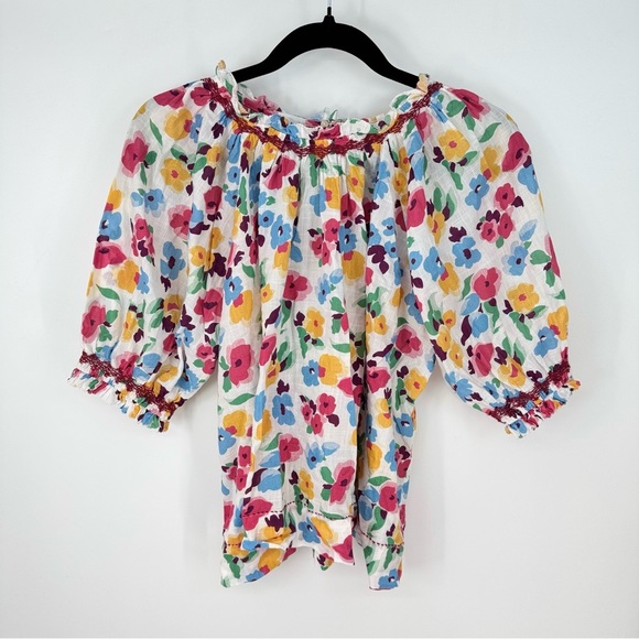 The Great. Cotton Abstract Floral Prairie Balloon Sleeves Shapeless Blouse - Picture 1 of 6